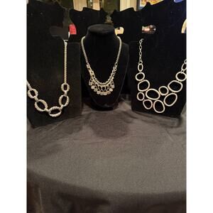 Lot of 3 silver toned statement necklaces, Armani Exchange and Alfani